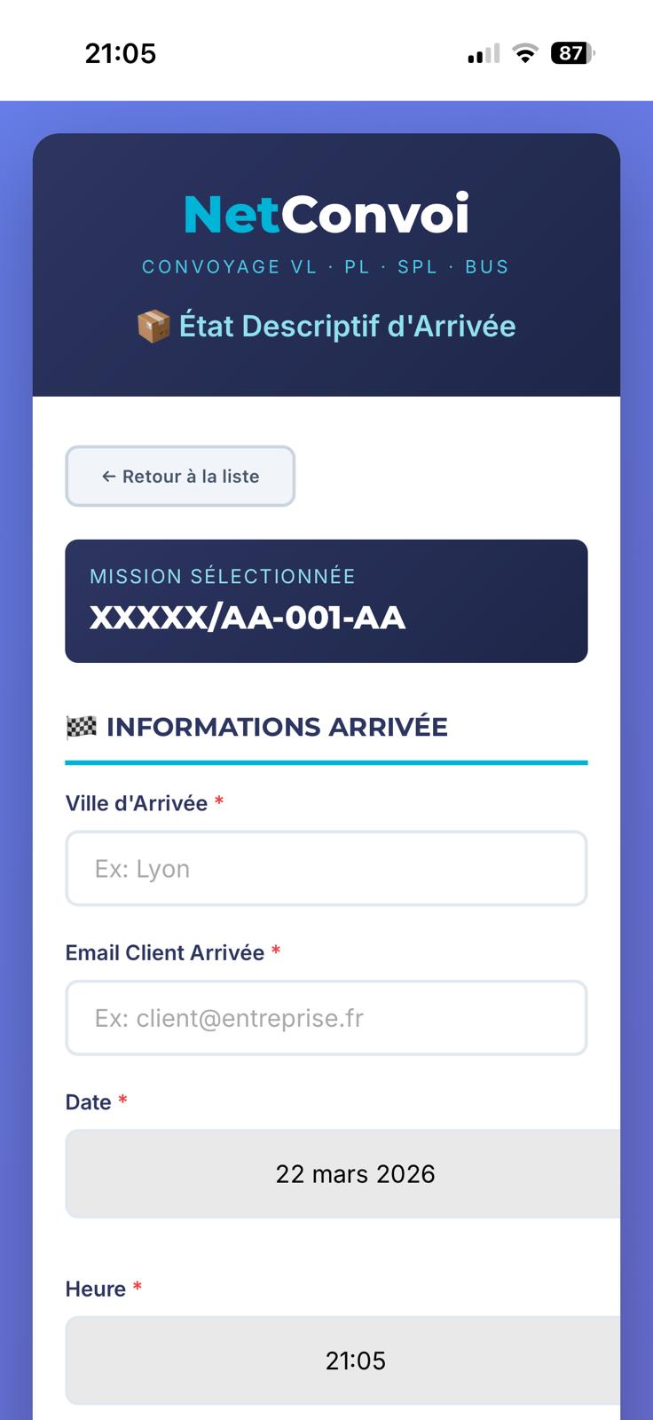 Formulaire d'arrivée