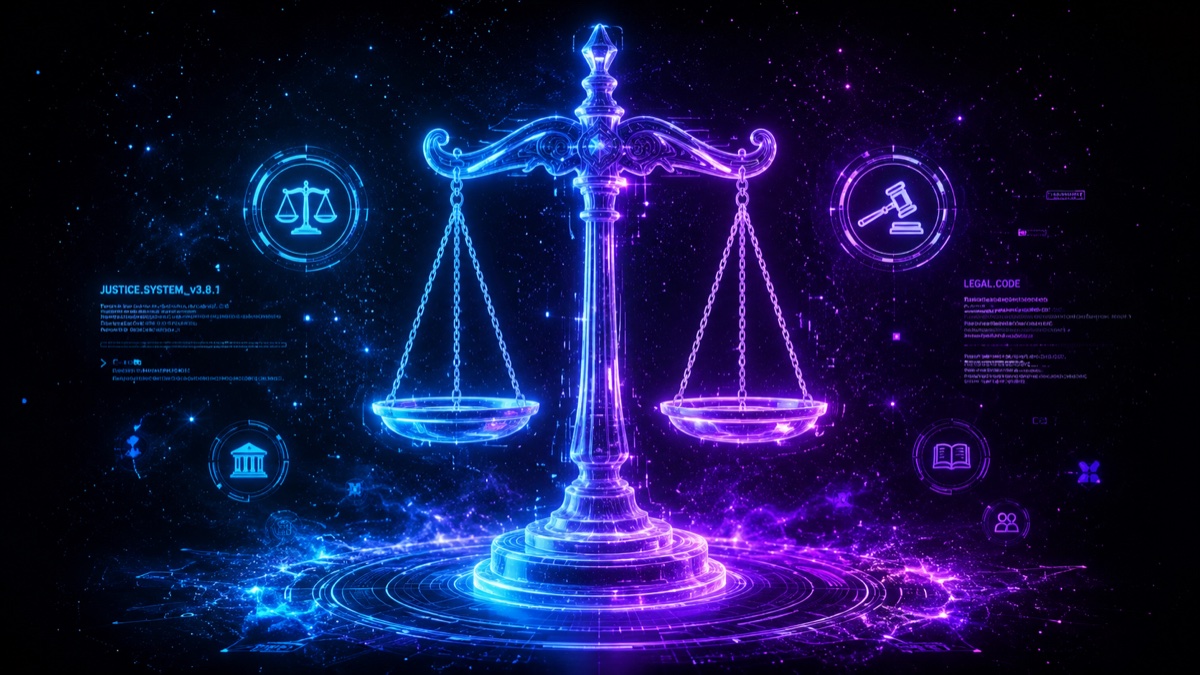 Illustration néon balance de justice - Plateforme cabinet d'avocats